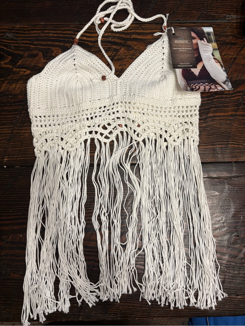Crochet Fringe Halter Camisole Top - White